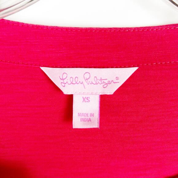 Lilly Pulitzer Eliana Tunic Top Coral/White Beaded Roll Sleeves Womens Size XS - Picture 6 of 12